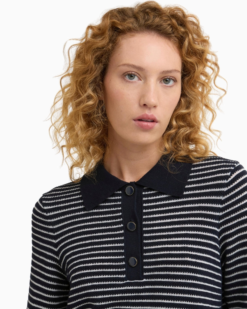 Barbour Inez knitted jumper navy stripe, neckline detail – Áines Boutique