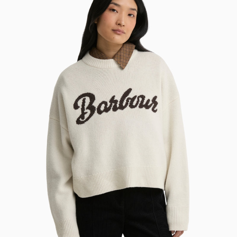 Barbour Ivybridge Jumper Ecru front view