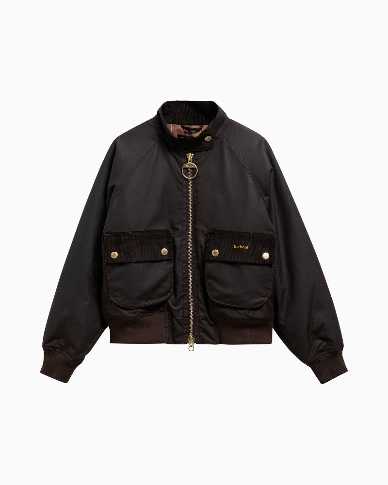 Barbour Ivybridge Wax Jacket in Dark Brown flat lay front view