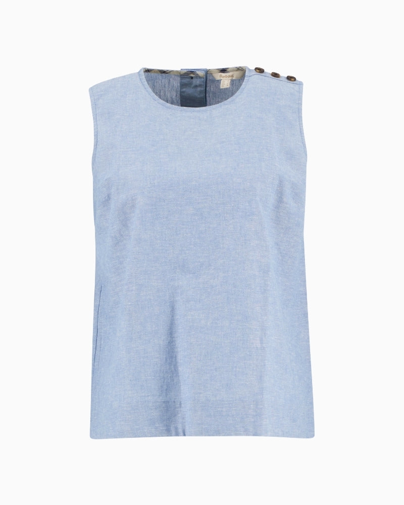 Barbour Josie sleeveless blouse light chambray front view