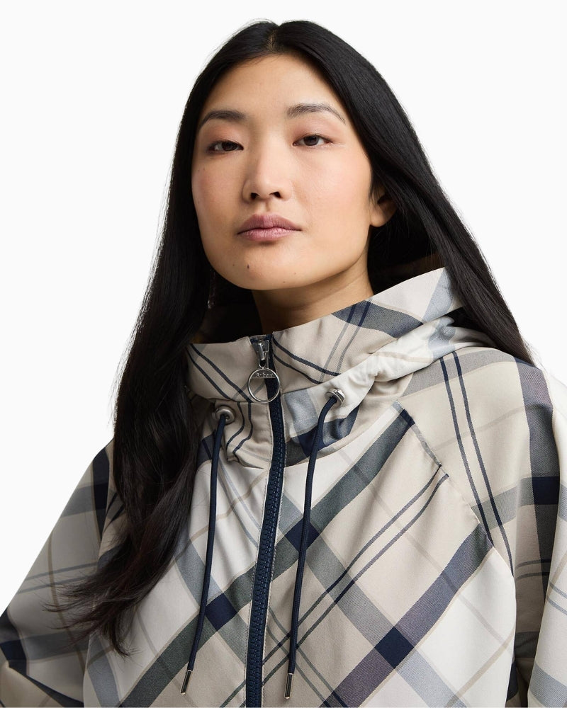Barbour Kinsale tartan cape hood detail