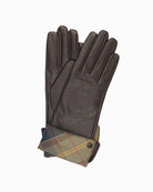 Barbour Lady Jane brown leather gloves with tartan cuff