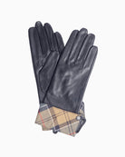 Barbour Lady Jane black leather gloves with tartan cuff