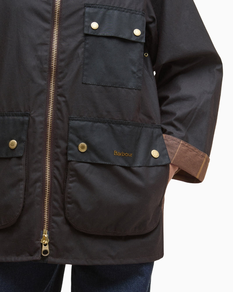 Close-up of Barbour branding on patch pocket