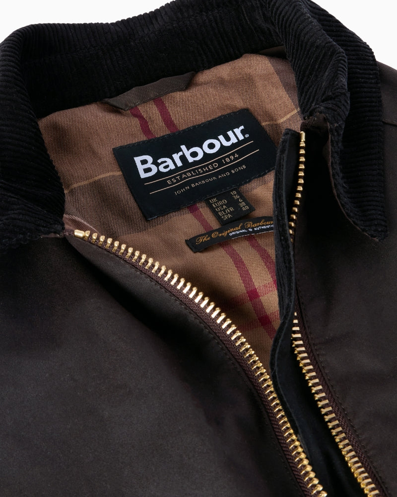 Detail view of collar and tartan inner lining