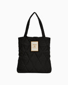 Front view of black Barbour Mariah Quilted Tote Bag with diamond quilting and logo patch