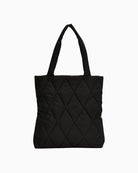Back view of Barbour black quilted tote bag with slim rectangular shape and long handles