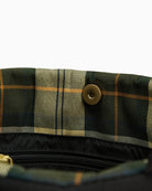 Closed-up view showing tartan inner lining of Barbour Mariah Quilted Tote Bag