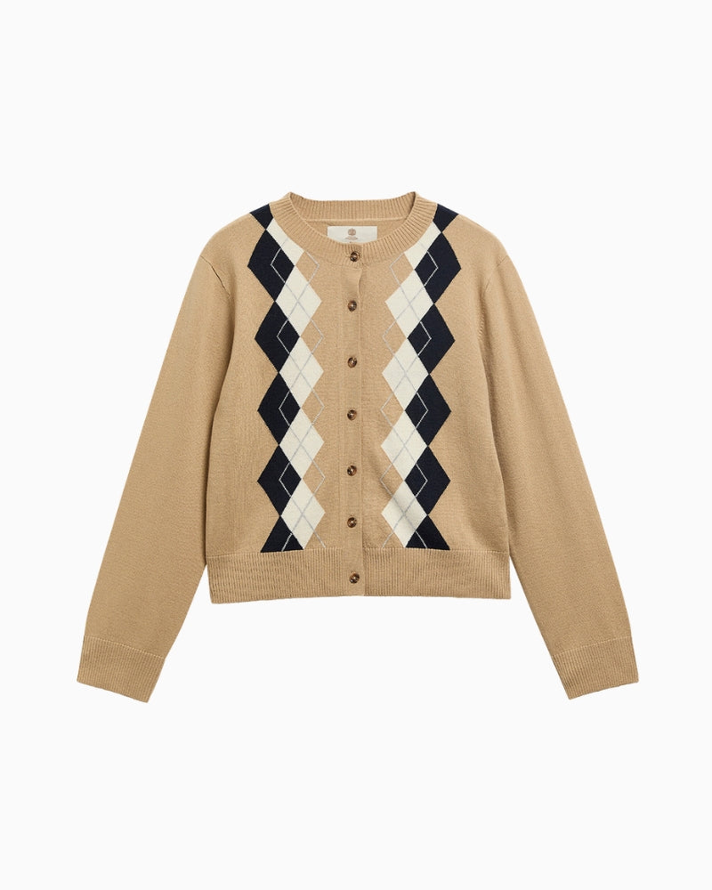 Barbour Mariana Cardigan Beige argyle pattern detail