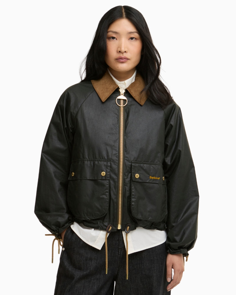 Barbour Marron wax jacket olive front view – Áines Boutique