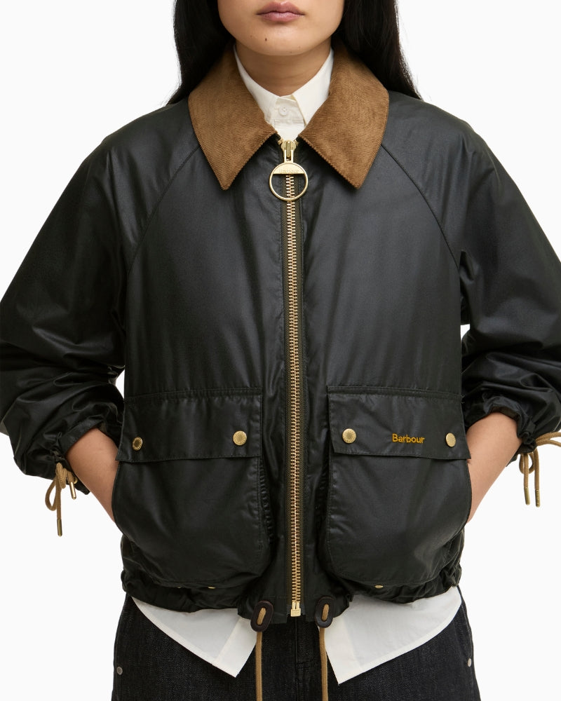Barbour Marron wax jacket olive zip and stud fastening – Áines Boutique