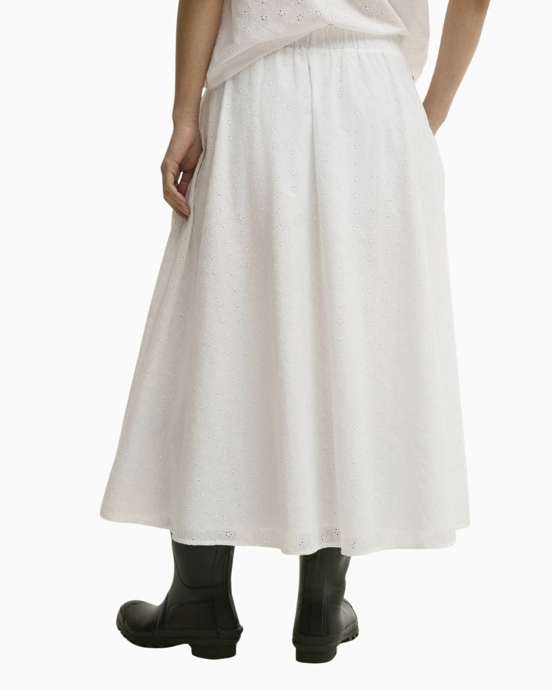 Barbour Melody midi skirt white back view on model