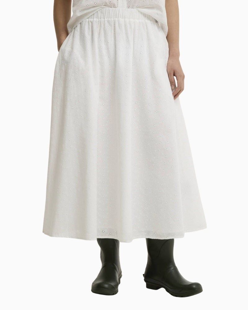 Barbour Melody midi skirt white front view on model