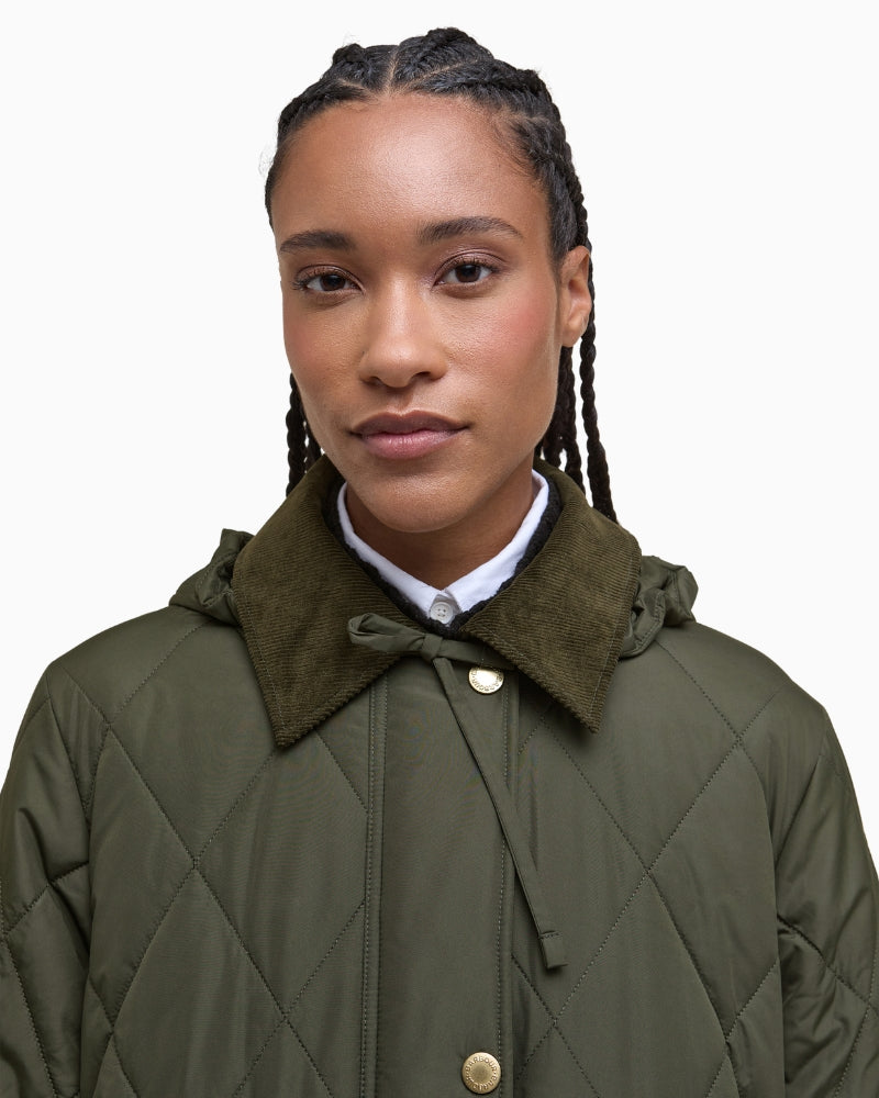 Detail shot of corduroy collar and inner lining