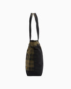 Side angle of Barbour Mya Tote Bag showing patchwork design and cord trim detail