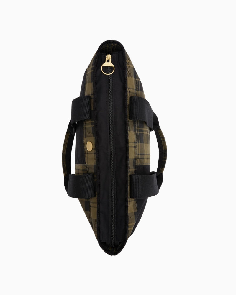 Detail of Barbour branded zip puller and XL stud closure on Mya Tote Bag