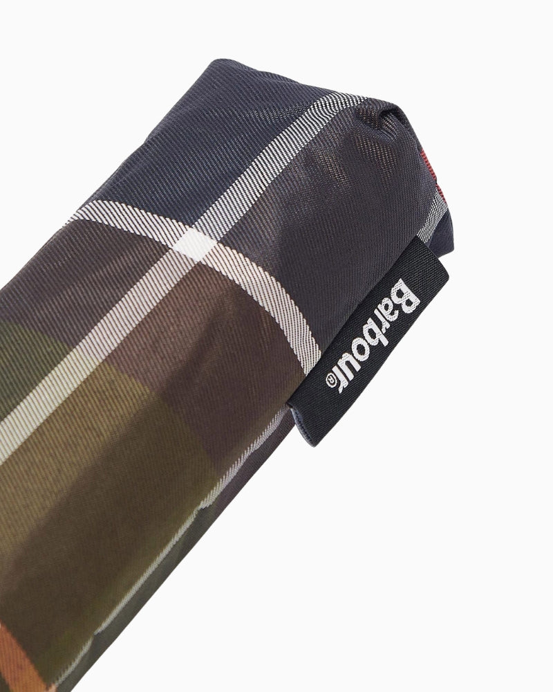Closed view of Barbour tartan Portree Umbrella with branded protective pouch