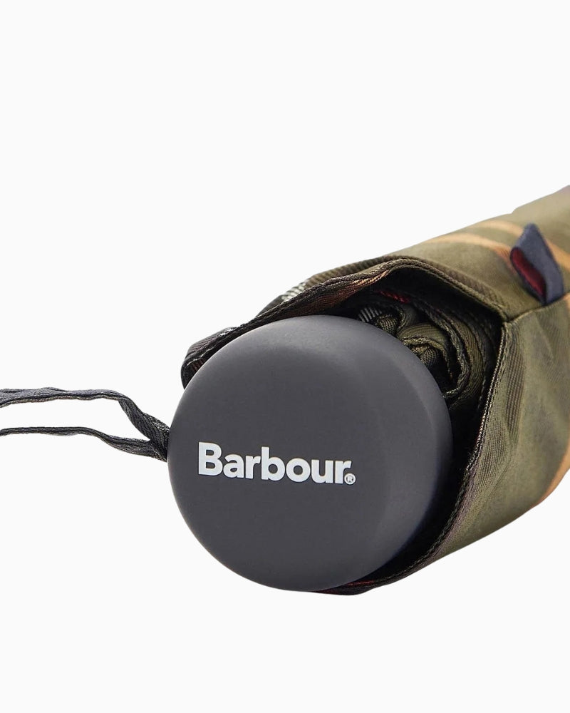 Side view of folded Barbour Portree Umbrella showing compact handle