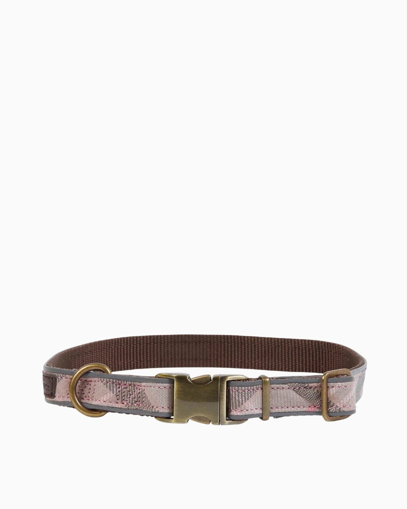 Barbour reflective tartan collar in pink with cotton trim detail