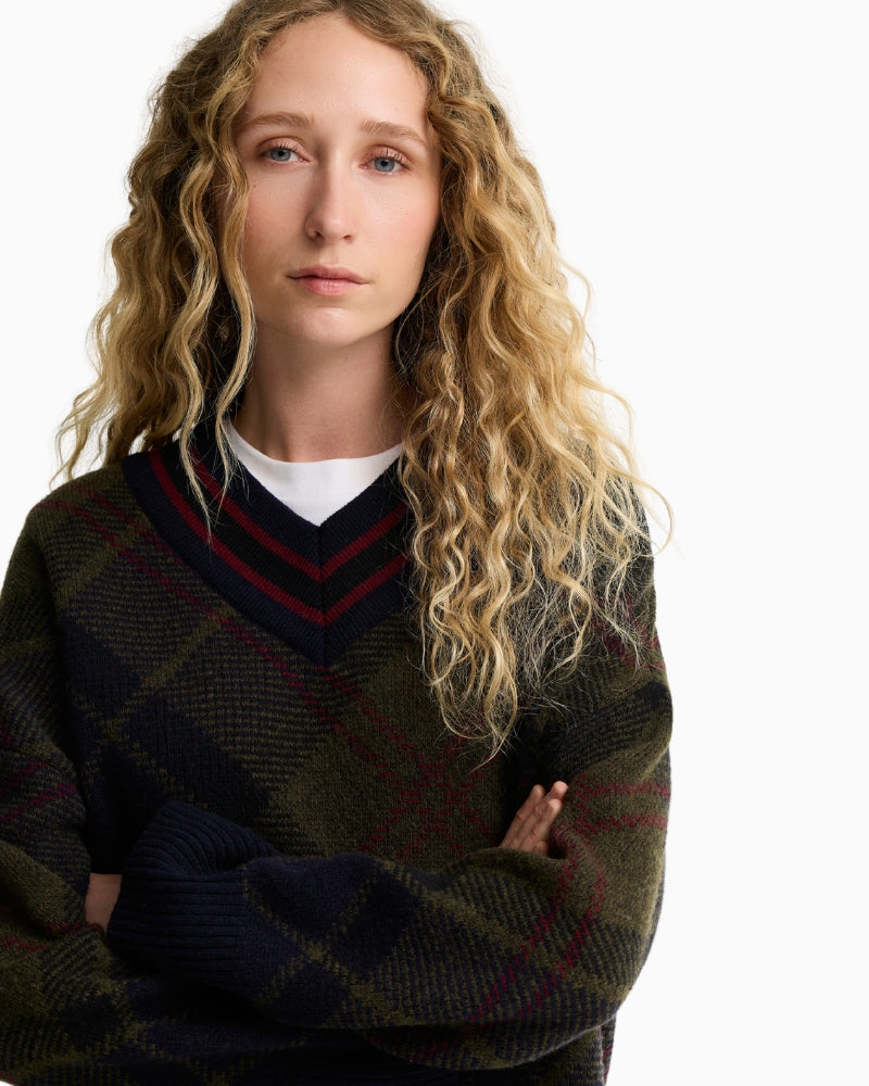 Barbour Shae Jumper Navy Green V-neck detail