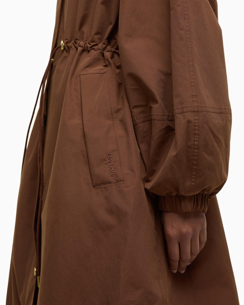 Close-up of elasticated cuff and peached handle fabric on Barbour Sidney parka