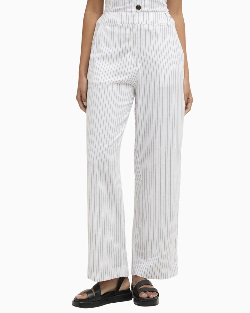 Barbour Sloane striped straight-leg trousers white dark navy stripe front outfit view