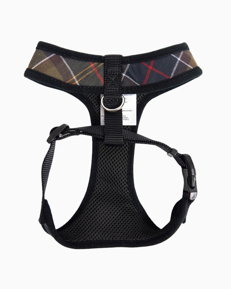 Back view of Barbour Tartan Dog Harness showing adjustable strap