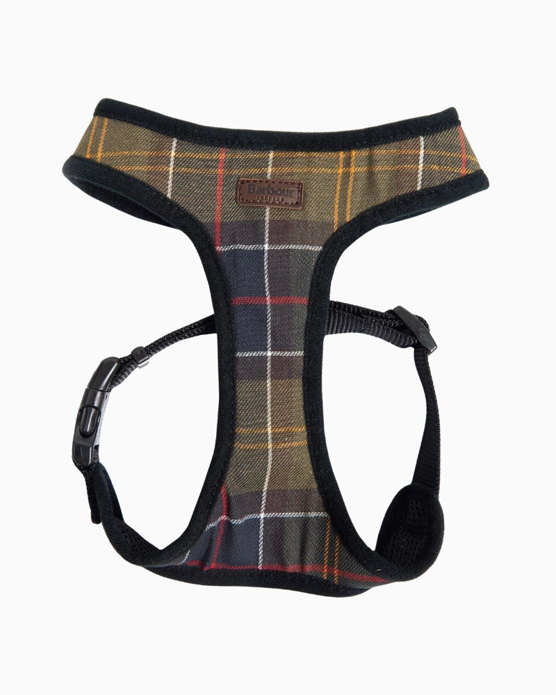 Front view of Barbour Tartan Dog Harness in classic tartan