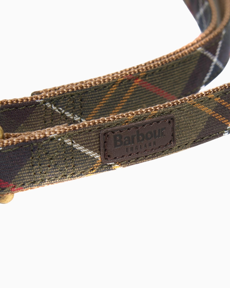 Barbour Tartan Webbing Dog Lead partly coiled showing texture
