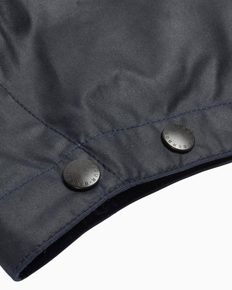 Barbour Waxed Cotton Hood in navy button detail