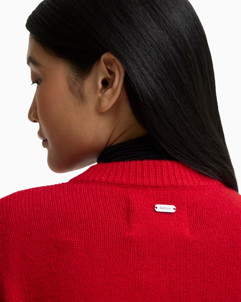 Barbour Woodhouse Cashmere Cardigan in Red close-up button detail