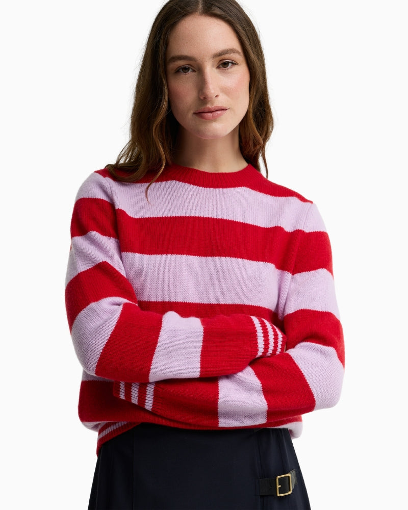 Barbour Woodhouse Striped Cashmere Jumper in Red Stripe product front view