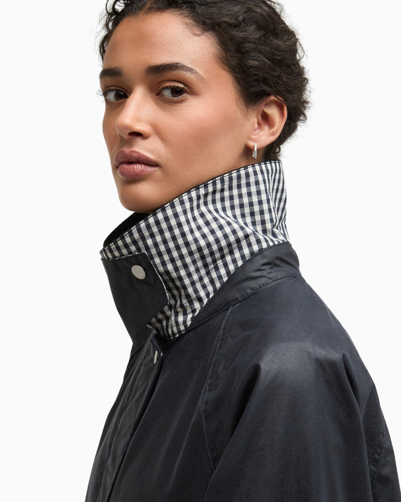 Barbour Wren wax jacket navy collar detail – Áines Boutique
