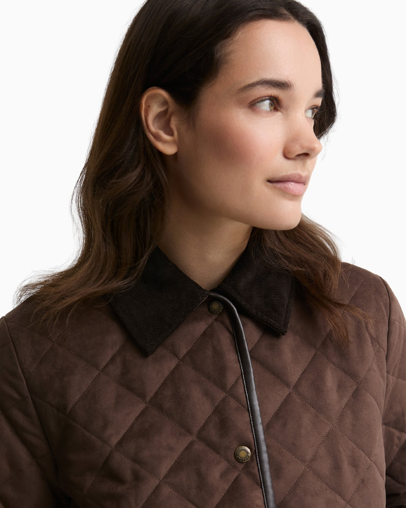 Barbour cord collar close up detail Sonya quilted jacket
