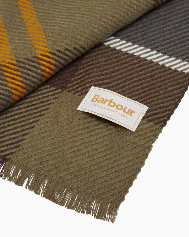 Barbour heritage tartan scarf fabric detail close up