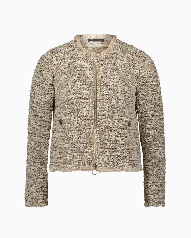 Multi-coloured zip-up blazer by Betty Barclay with round neck and patch pockets