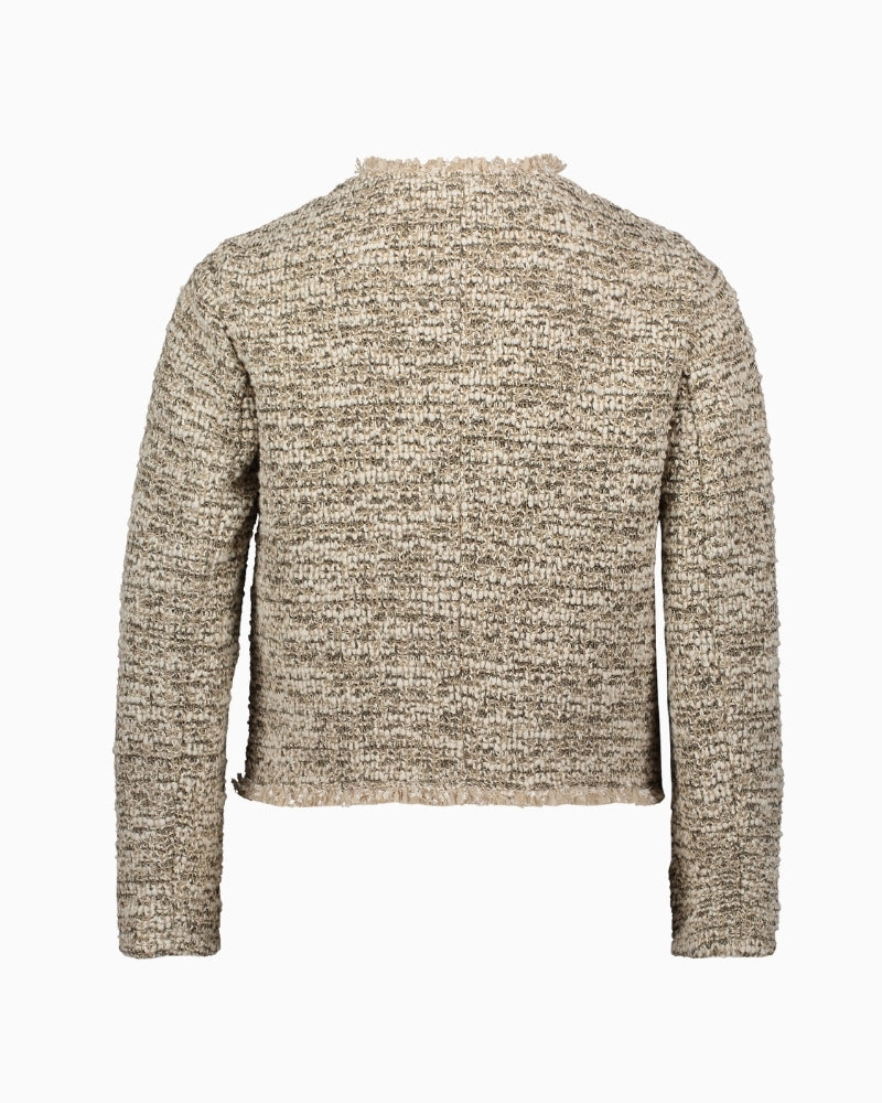 Back view of softly draped women’s blazer showing lightweight woven fabric