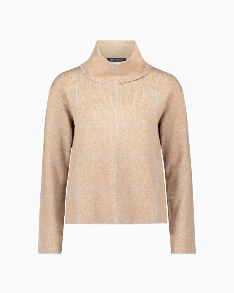 Checked knit jumper by Betty Barclay with large collar and long sleeves