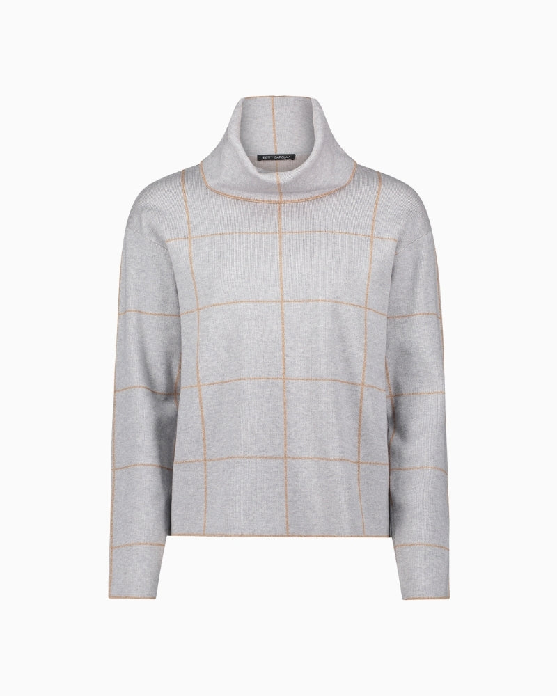 Checked knit jumper by Betty Barclay with large collar and long sleeves