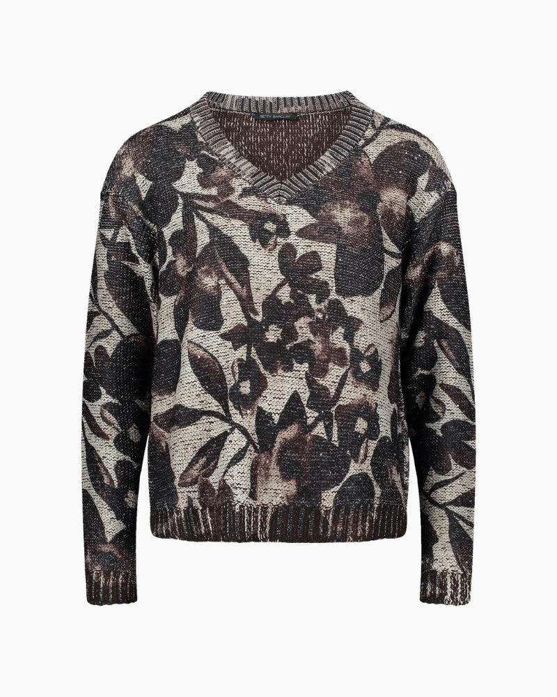 Chunky floral knit jumper by Betty Barclay with V-neck and long sleeves