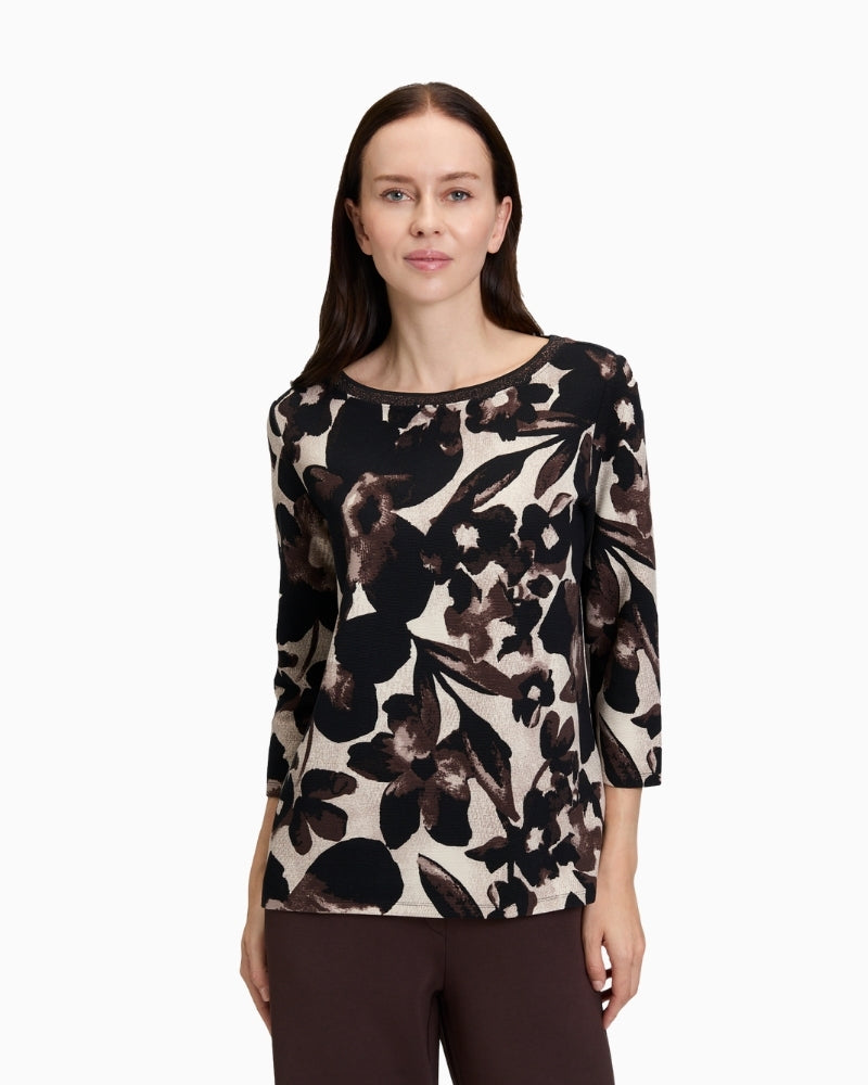 Floral print sweatshirt by Betty Barclay with ¾ sleeves and bateau neckline