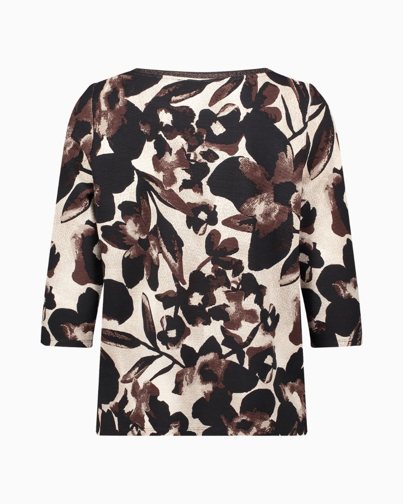 Back view of soft floral sweatshirt showing straight fit and smooth fabric