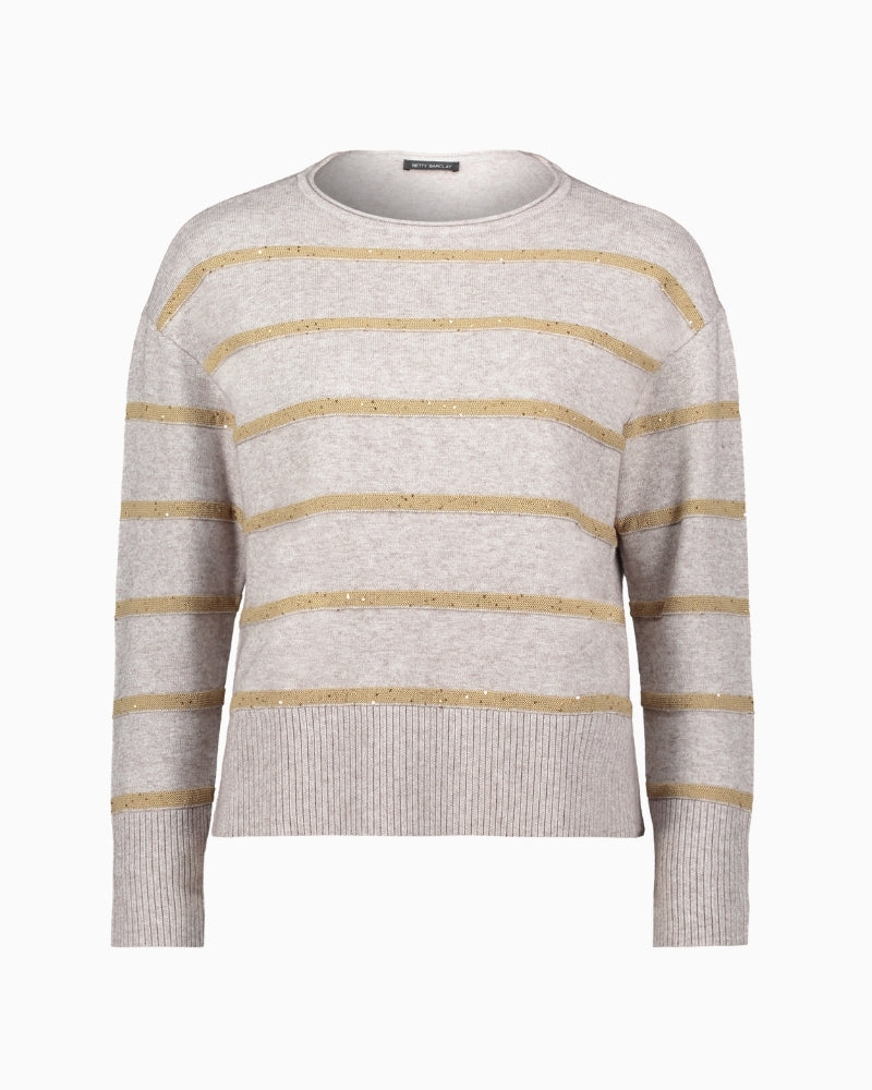Front view of Betty Barclay striped knit jumper with round neckline and casual fit