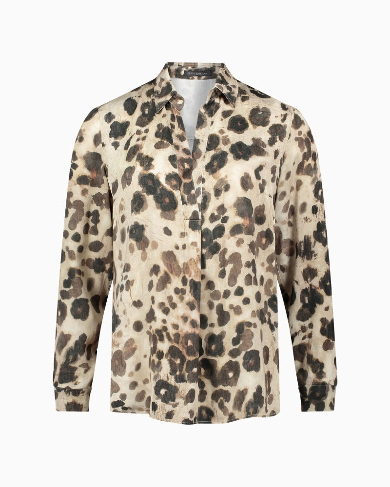Animal print long blouse by Betty Barclay with shirt collar and V-neck
