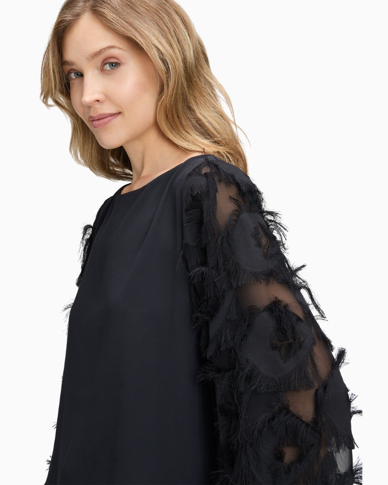 Close-up of neckline and shoulder seam