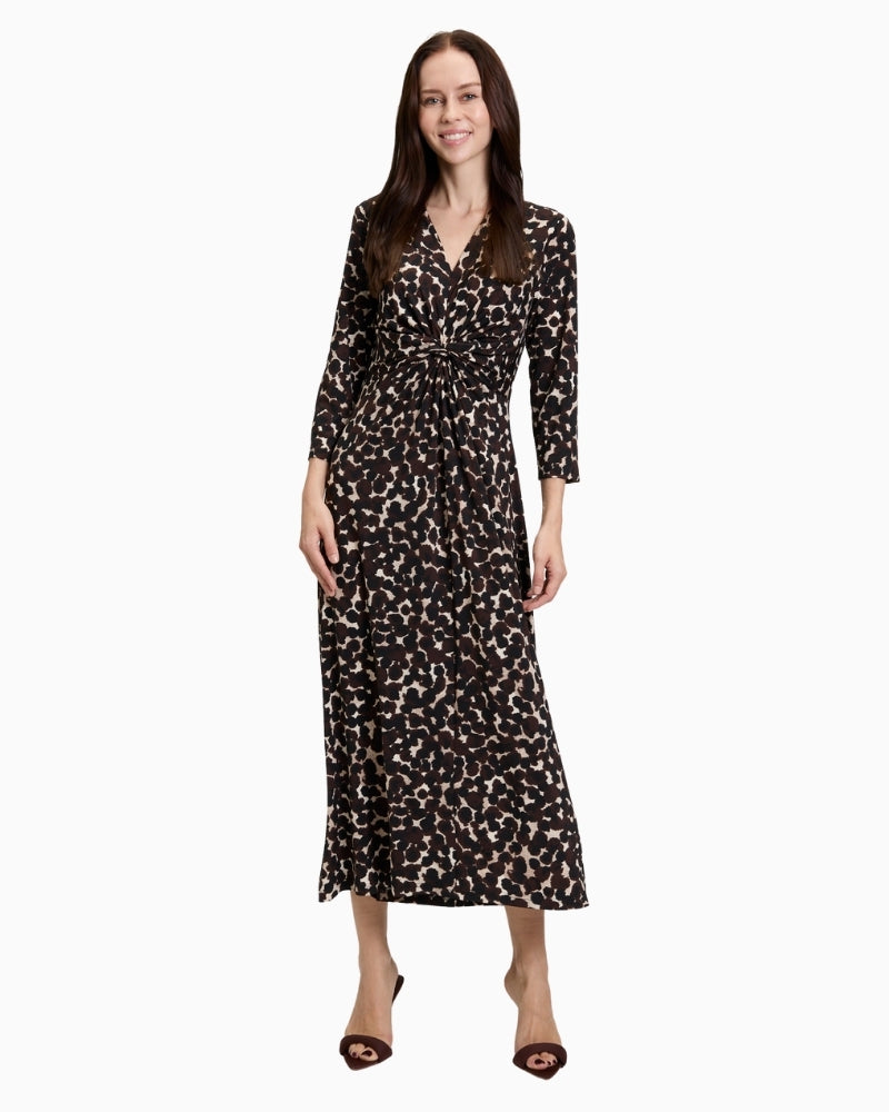 Polka dot midi dress by Betty Barclay with gathered V-neck and ¾ sleeves