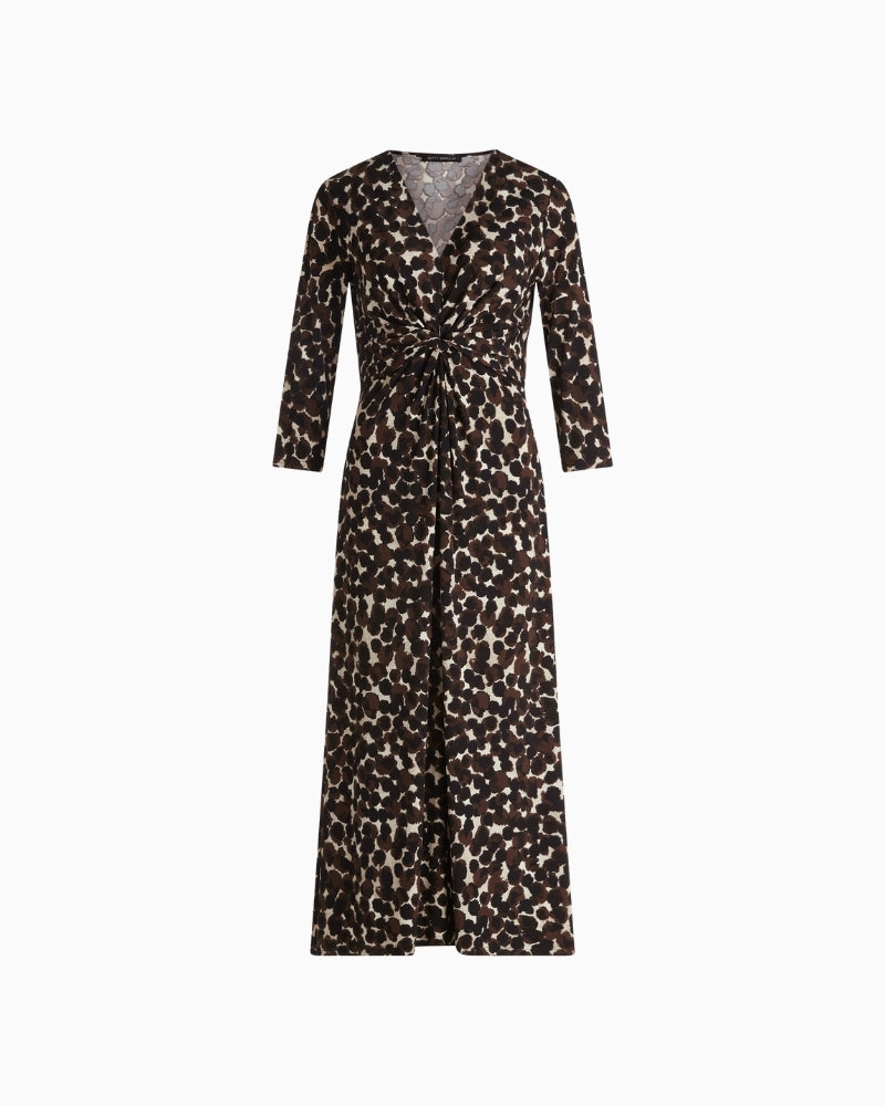Polka dot midi dress by Betty Barclay with gathered V-neck and ¾ sleeves