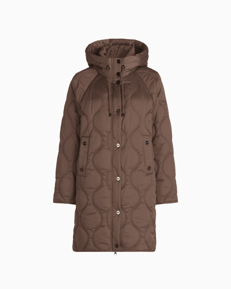 Long quilted jacket by Betty Barclay with hood and piped pockets