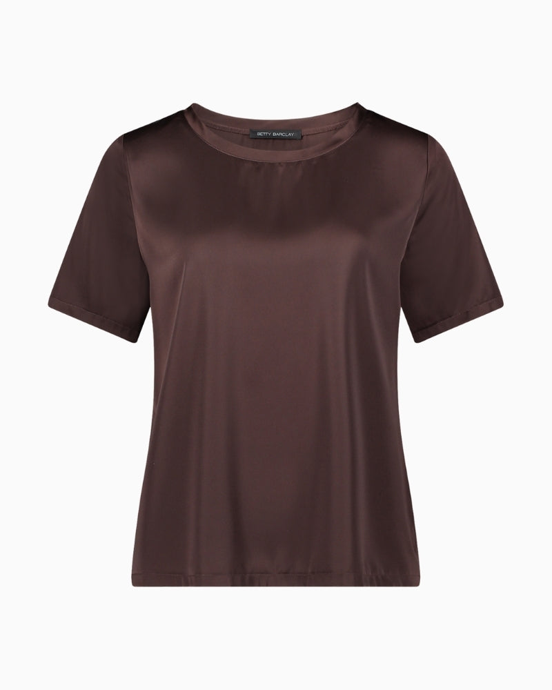 Plain satin overblouse by Betty Barclay with round neck and dropped sleeves