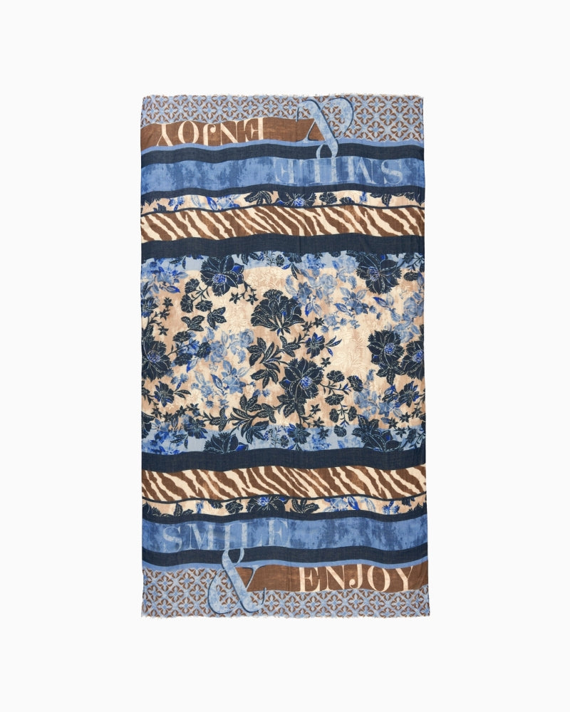 Betty Barclay Basic Scarf in Blue and Beige floral print detail